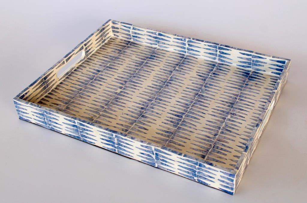 Set Of 3 Blue Rectangular Capiz Trays